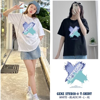 Áo thun nữ, áo phông nữ tay lỡ unisex GENZ STUDIO EXIT FORK, áo form rộng full cotton oversize phong cách siêu dễ thương