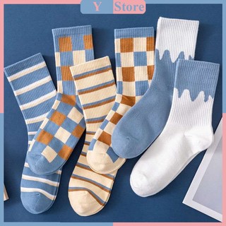 Tất cổ cao, vớ cổ cao unisex họa tiết solid blue BT24