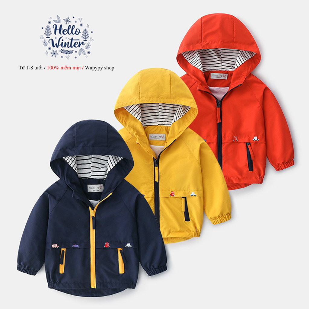 Áo khoác Gió Hoodie bé trai KACADY có lót nỉ họa tiết hàng xuất Âu Mỹ mẫu mới 2024