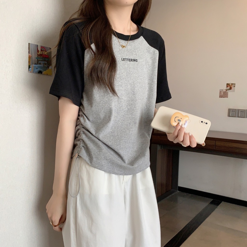 Áo phông croptop,áo thun babytee ngắn tay có dây rút hai bên Lettering chất cotton dành cho nữ dễ mặc năng động | BigBuy360 - bigbuy360.vn