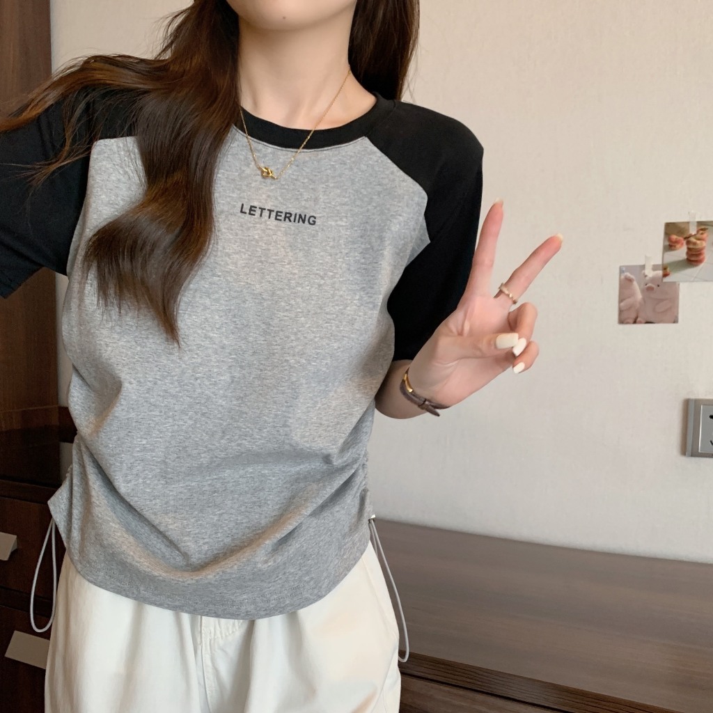 Áo phông croptop,áo thun babytee ngắn tay có dây rút hai bên Lettering chất cotton dành cho nữ dễ mặc năng động | BigBuy360 - bigbuy360.vn