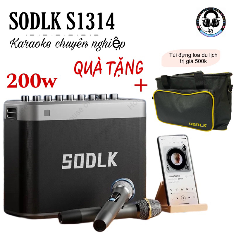 Loa SODLK S1314 công suất 200w - loa công nghệ karaoke - 2 micro - pin 24000mah | loa siêu trầm