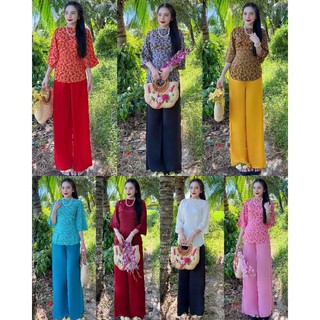 Set bà ba lụa tằm , tay lỡ , đính ngọc