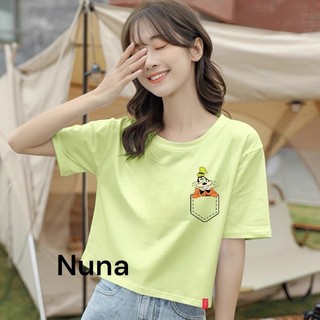 Áo Croptop Thun Nữ Form Rộng Tay Ngắn Cổ Tròn Hình Chó Goofy túi 020