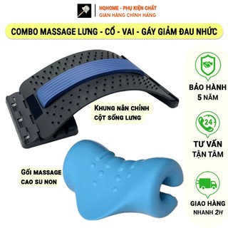 Combo 2 dụng cụ massage lưng và cổ vai gáy tiện lợi Khung Nắn Chỉnh Cột Sống, Vai Gáy và gối êm nắn cổ gáy