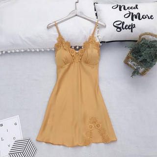 Đầm Ngủ Ren Hoa Liền Thân Lụa Satin Có Đủ Size Dưới 85 Kg DAMAD01AMK