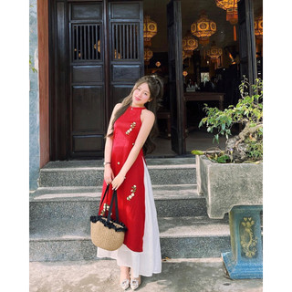 SET ÁO DÀI CỔ YẾM + CHÂN VÁY MIDI TRẮNG 🌟