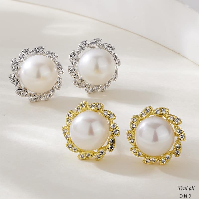 Bông tai bạc ta gắn hạt trai 9ly bạc Bibi silver