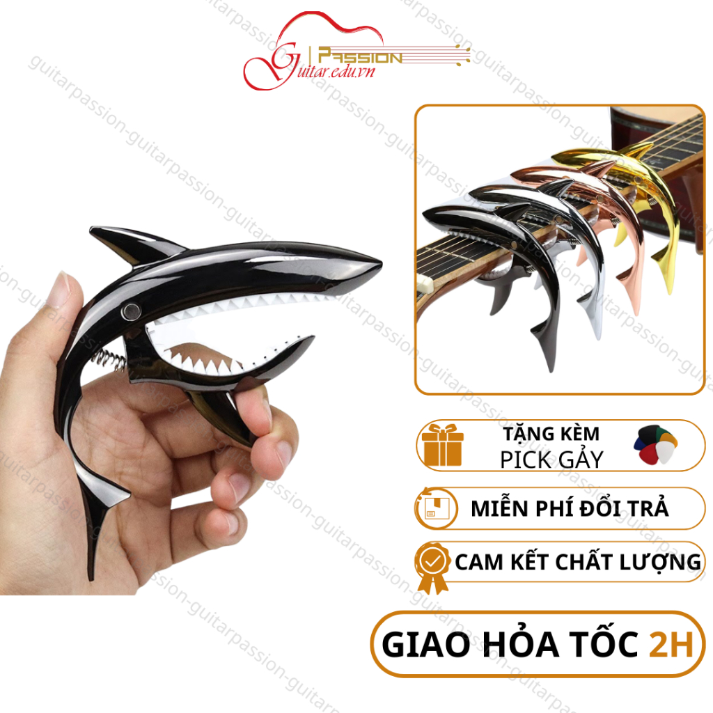 Capo guitar cá mập màu đen cho đàn guitar classic acoustic cao cấp Guitar Passion