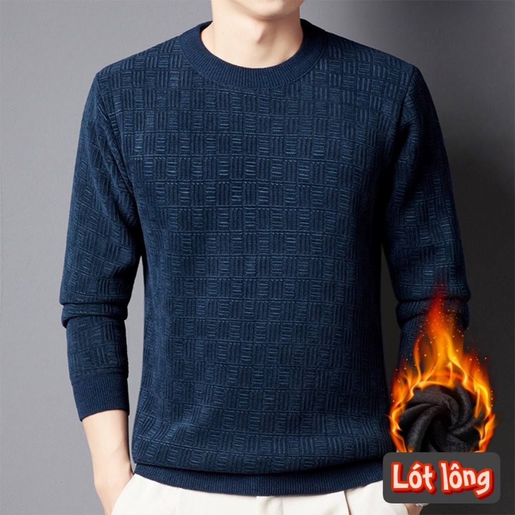 Áo len nam lót lông cổ tròn hàng Quảng Châu loại 1