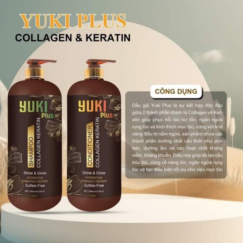 (Chính hãng) Dầu gội xả keratin yuki plus hương thơm nước hoa mềm mượt 2000ml