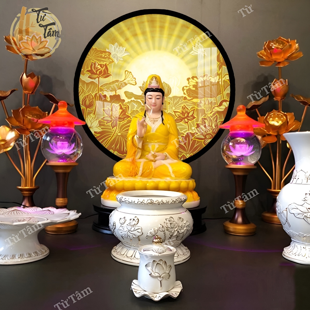 Đèn LED Hào Quang Phật Tráng Gương TỪ TÂM In Tranh Trúc Chỉ - Bảo Hành 2 Năm Không Phai Màu Có Xuất Hóa Đơn VAT