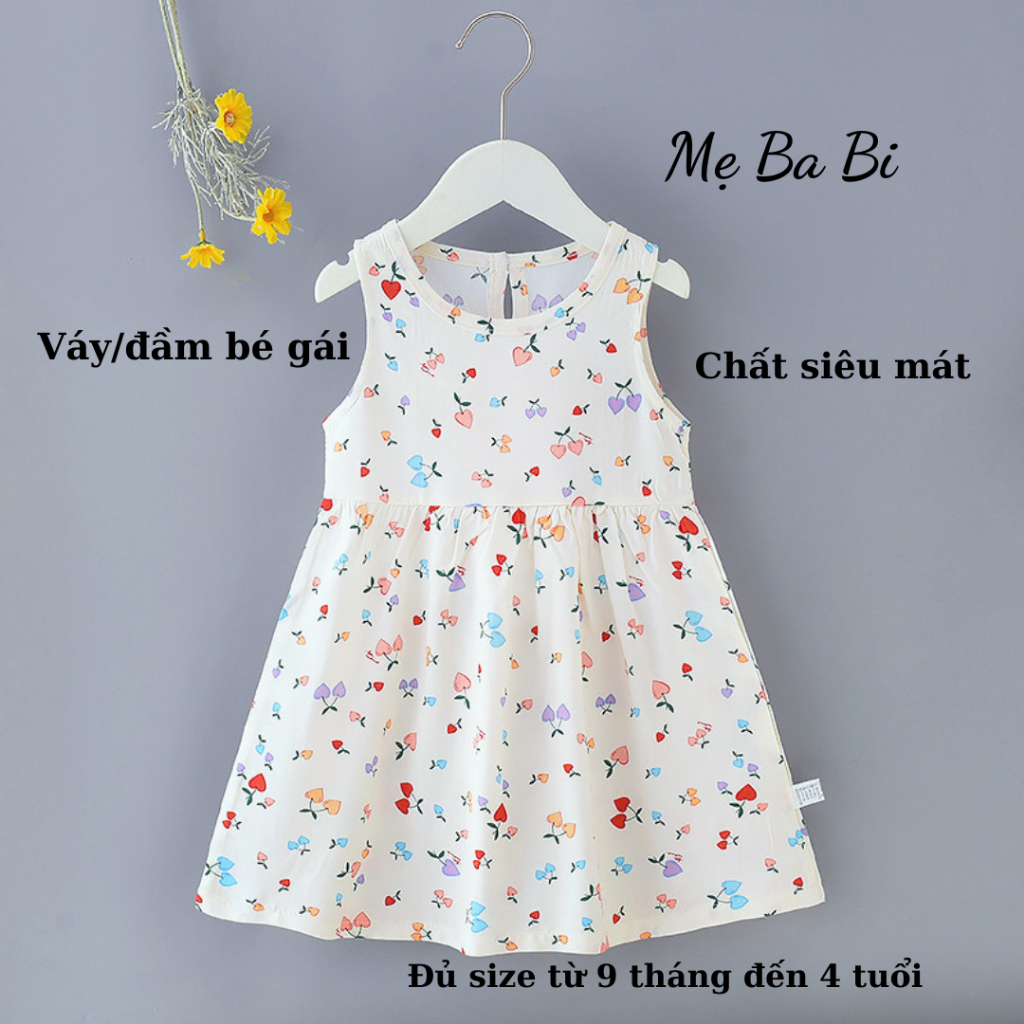Váy/ đầm sát nách Hàn Quốc họa tiết đáng yêu cho bé gái, chất siêu thoáng mát, nhanh khô, size 9 tháng đến 4 tuổi