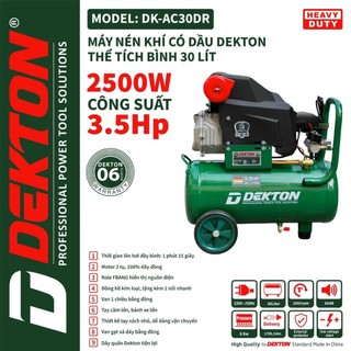 Máy nén khí có dầu 30lít dekton dk-ac30dr/công suất 3.5hp/1500w/motor 2 tụ