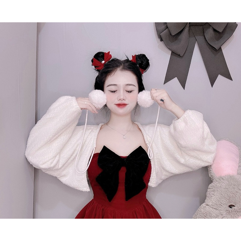 Áo Khoác Len Lông Thỏ Quả Bông