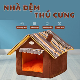 Nhà Bông, đệm ngủ êm ái cao cấp cho Chó Mèo, Thú Cưng, có đệm lót, tháo lắp vệ sinh dễ dàng.