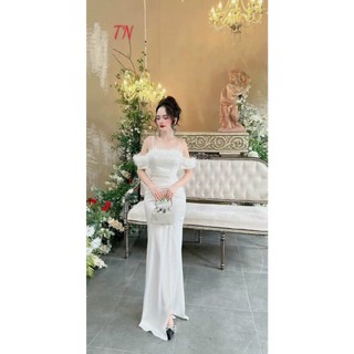 Đầm phi lụa phối lông