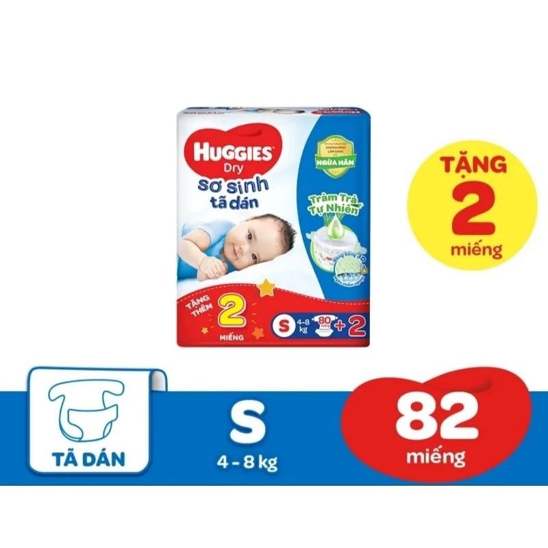 Tã dán sơ sinh Huggies S80 (4-8kg) màu xanh