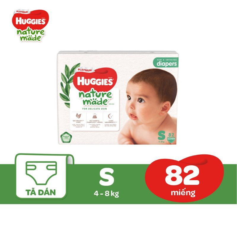 BỈM HUGGIES NATURE MADE QUẦN, DÁN ĐỦ SIZE NB60/S82/M64/L54/XL44/XXL26.............................