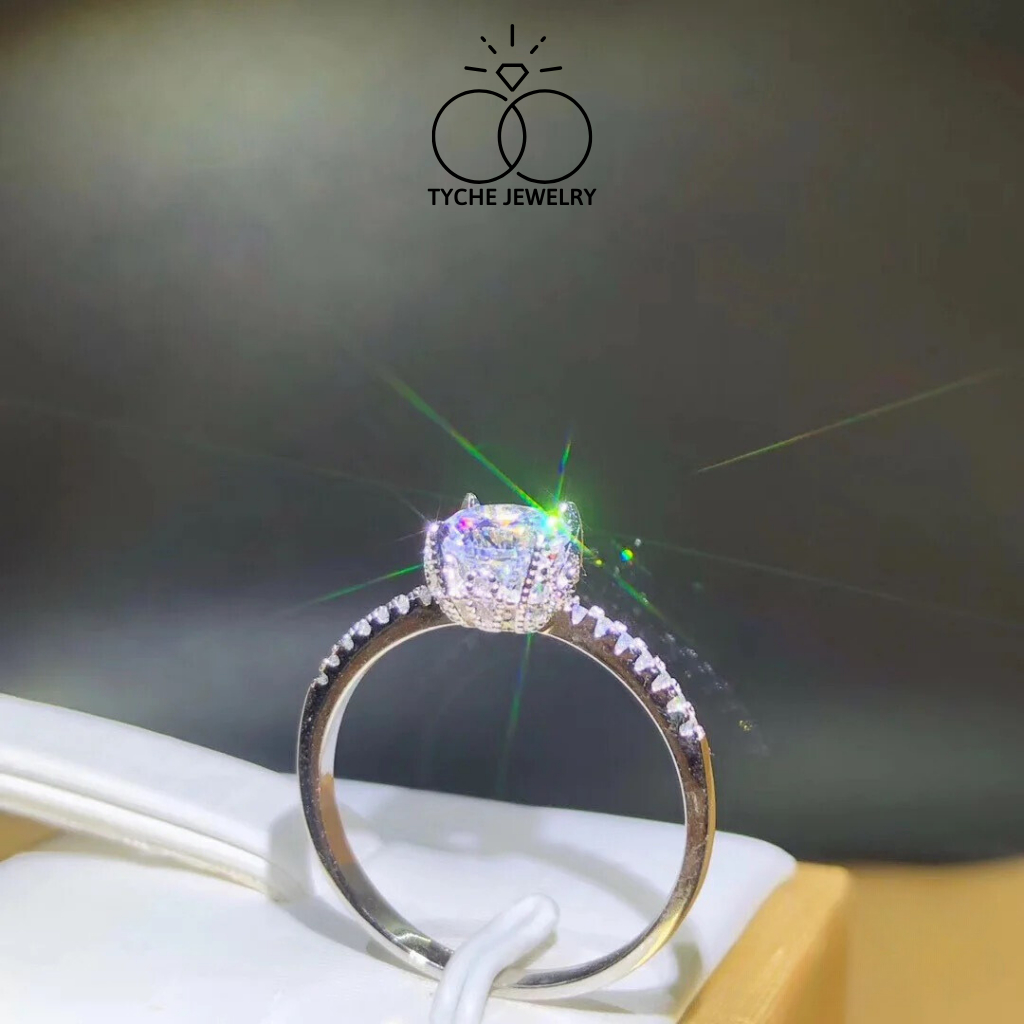 Nhẫn bạc 925 Tyche Diamond nữ đính đá đơn giản cá tính trang sức bạc Ý cao cấp ổ cao TYCHE JEWELRY