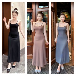 Đầm Body Nữ Hai Dây Dáng Dài Basic Ulzzang Chất Thun Gân Trung Dày Dặn Tôn Dáng - D027