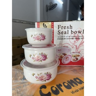 Thố sứ ,nắp đậy hút chân ko bộ 3 cái