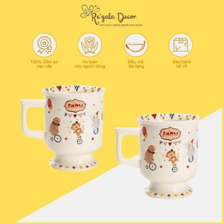 Cốc Sứ Cao Cấp Re’gala Decor - Họa Tiết Rạp Xiếc Ngộ Nghĩnh, Đáng Yêu - Phù Hợp Uống Trà, Cà Phê