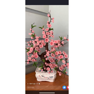 Gốc cây bon sai giả gắn đào mai quất