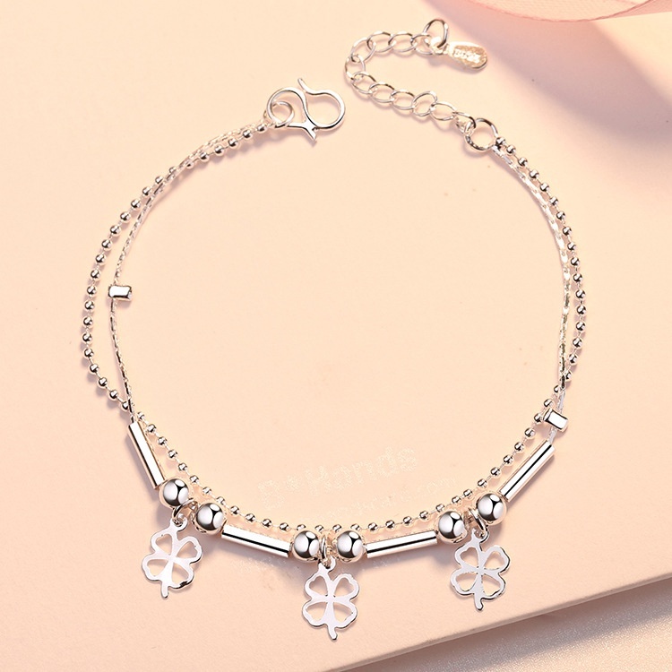 Lắc tay bạc nữ vòng tay cỏ 4 lá may mắn, trang sức phụ kiện lấp lánh - 95 Silver