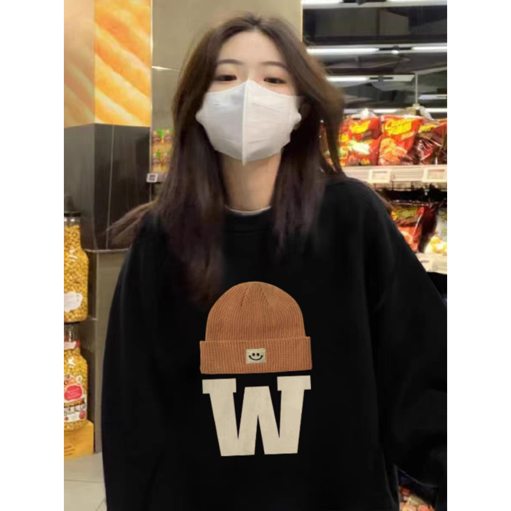 Áo Sweater chữ W Mũ chất liệu nỉ bông KHÔNG XÙ form rộng phong cách Hàn Quốc cực đẹp