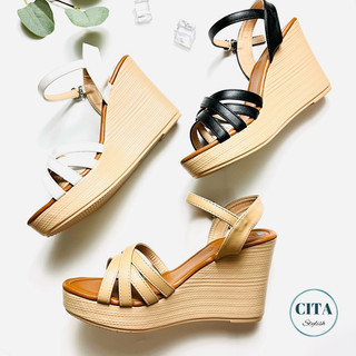 Giày đế xuồng quai chéo cao 9 cm