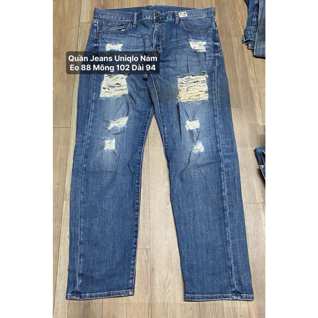 Quần Jeans Nam Lai Tua Rua Rách Gối Uni-qlo Mã 36
