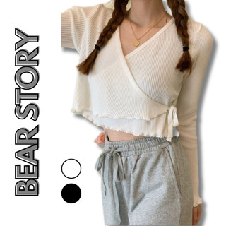ÁO CROTOP KIỂU NỮ THUN GÂN ĐẮP CHÉO CỘT EO TAY DÀI- AK0011 | bear.story