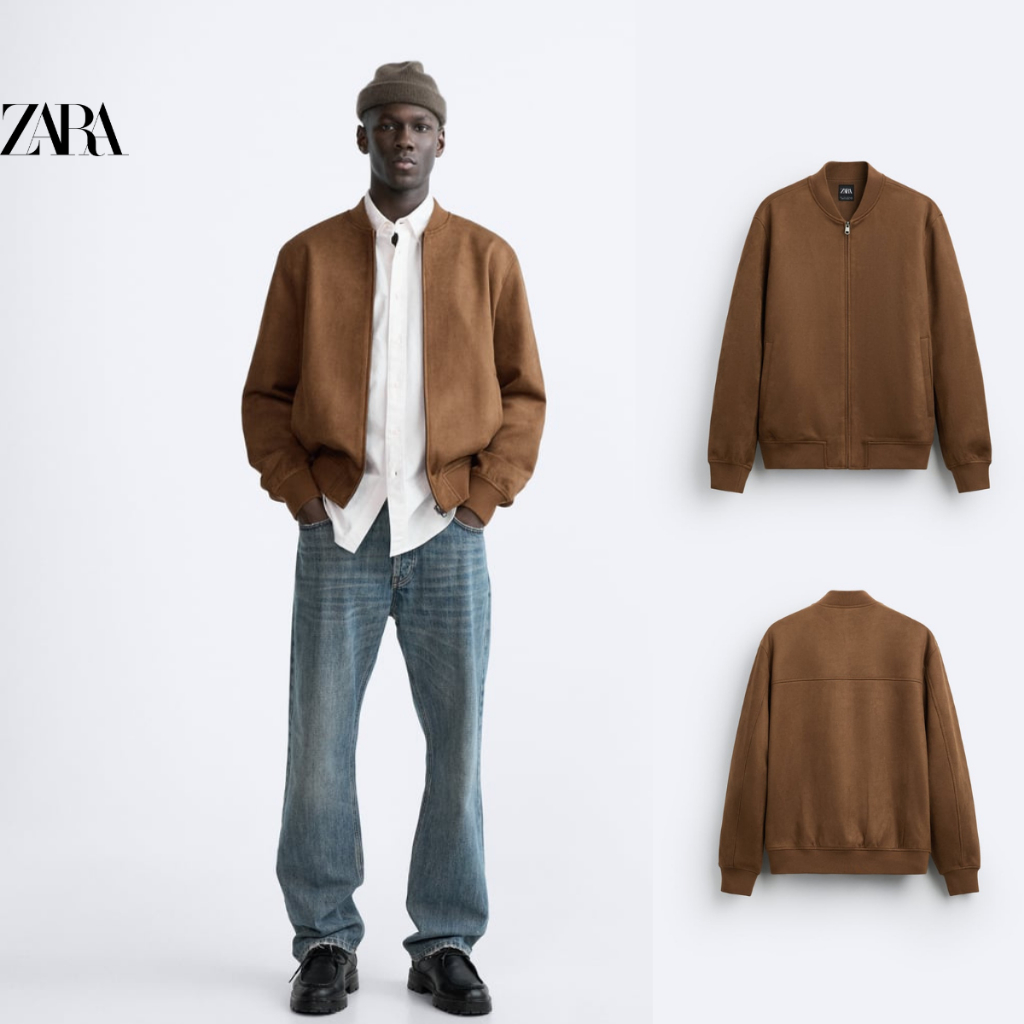 Áo khoác bomber da lộn ZAR dáng basic
