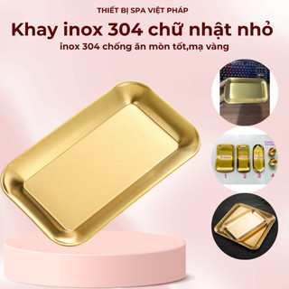 Khay inox 304 chữ nhật Nhỏ mạ vàng