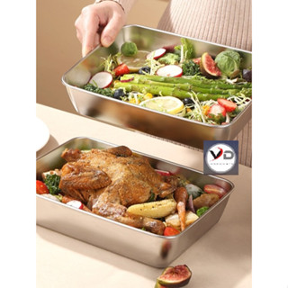 Hộp đựng thức ăn inox 304 size lớn có nắp đậy, khay inox đựng thực phẩm chống gỉ inox 304