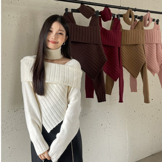  Áo len hở vai thắt nơ ngực hàng quảng châu siêu xinh áo len trễ vai dáng ôm nơ ngực tiểu thư chất đẹp không bai xù 