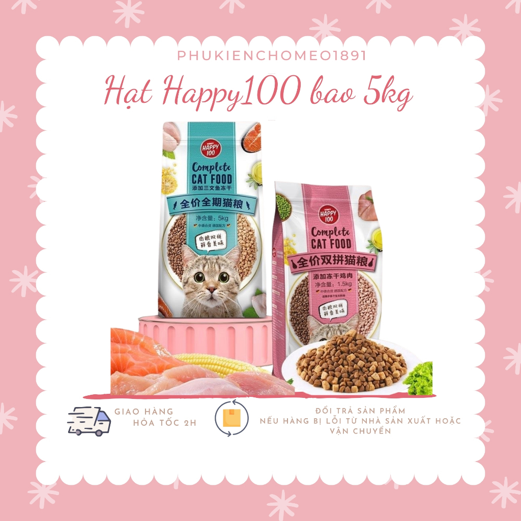 Hạt cho mèo wanpy happy100 thơm ngon bao 5kg