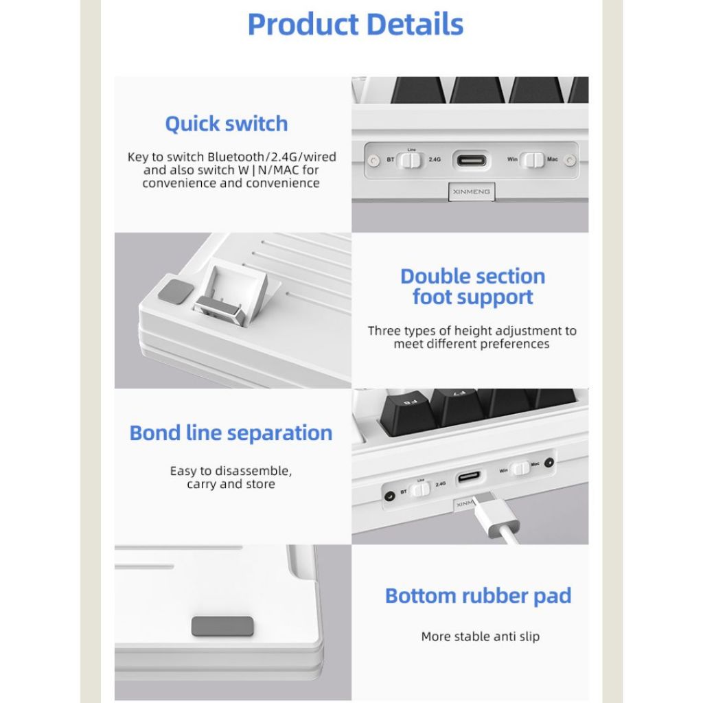 Bàn Phím Cơ Silent Xinmeng M87 V2 Không Dây Bluetooth Gaming LED RGB Pro App Custom Hotswap , 3 Mode | BigBuy360 - bigbuy360.vn