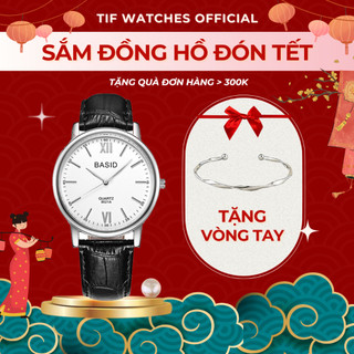 Đồng Hồ Nam Nữ Cặp Đôi BASID KIM Tif Watches Tối Giản Dây Da Cao Cấp Chống Nước
