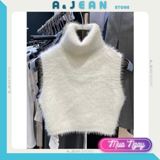 Áo len lông cổ lọ sát nách form lửng croptop | ASN | A&JEAN STORE