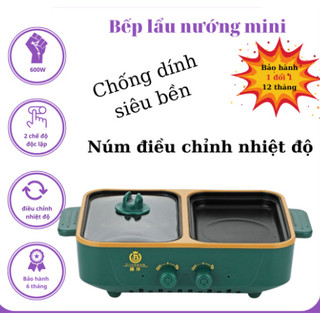Bếp lẩu nướng mini 2 ngăn shaban cao cấp 2 in 1 siêu chống dính, nồi lẩu nướng hàn quốc.