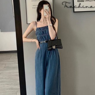 [Hàng sẵn đủ sz] Bộ liền 2 dây TraChina, Bộ liền 2 dây TracChina boutique chất liệu bò lên dáng phù hợp mọi bạn nữ