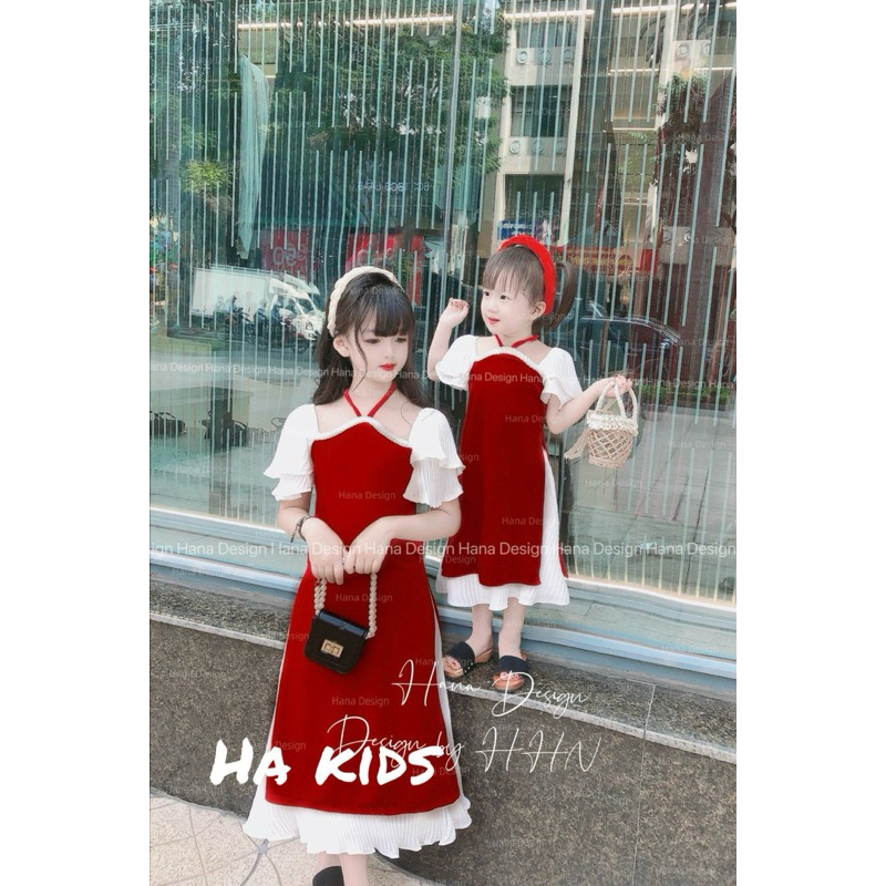 Áo dài Nhung tay pha ren bé gái 9-20kg