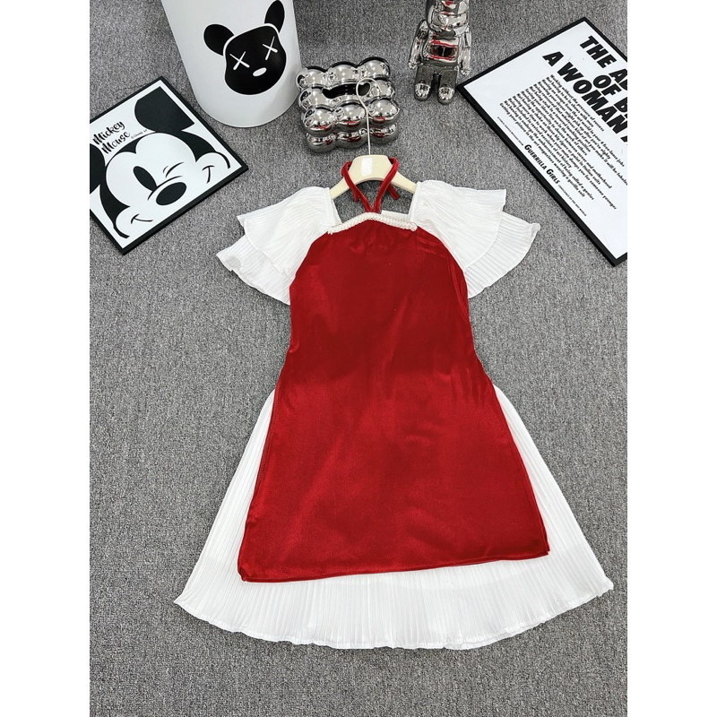 Áo dài Nhung tay pha ren bé gái 9-20kg