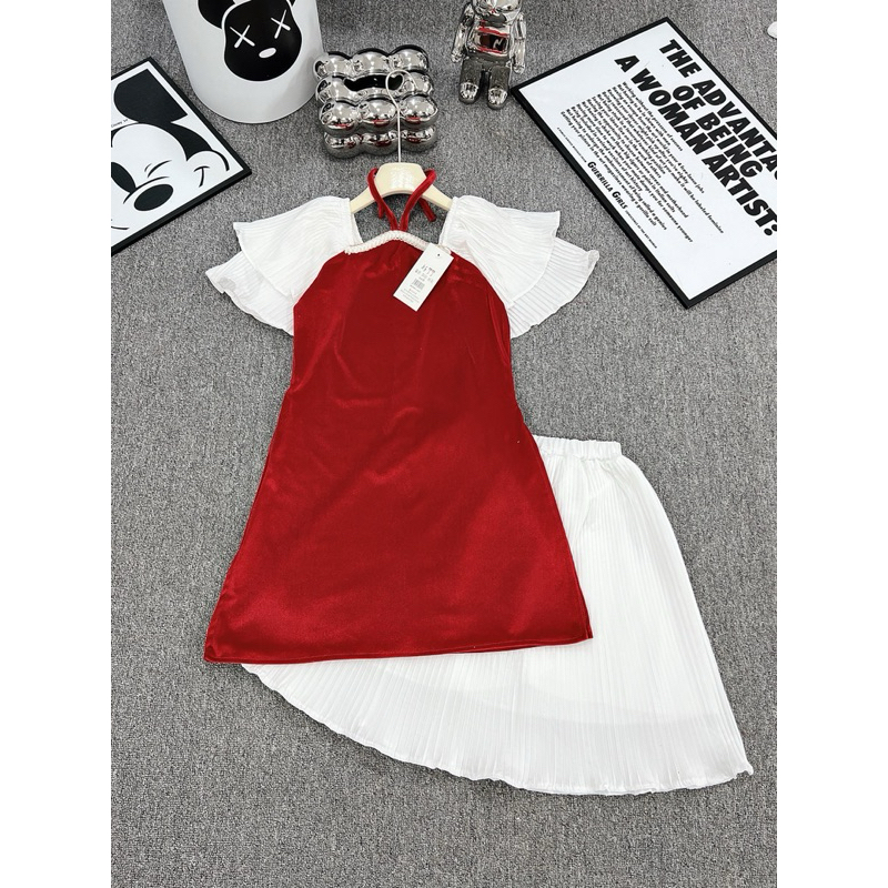 Áo dài Nhung tay pha ren bé gái 9-20kg