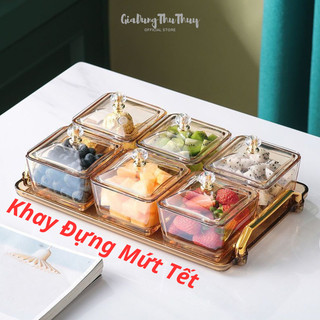 Khay đựng mứt tết 6 hũ đựng sang trọng, hũ đựng mứt, hạt dưa ,bánh kẹo ngày tết - loại sịn