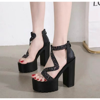 Giày sandal cao gót quai s kim tuyến 14p