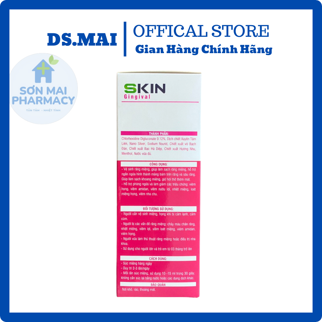 Nước Súc Miệng Skin Diệt Khuẩn Giảm Viêm Loét Miệng Viêm Họng Nấm Miện Khử Mùi Hôi 250ml