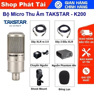 Micro Takstar PC K200 Thu Âm Chuyên Nghiệp , Live Stream, Tặng Nguồn Phantom 48v, Dây Giắc Đầy Đủ Theo Kèm
